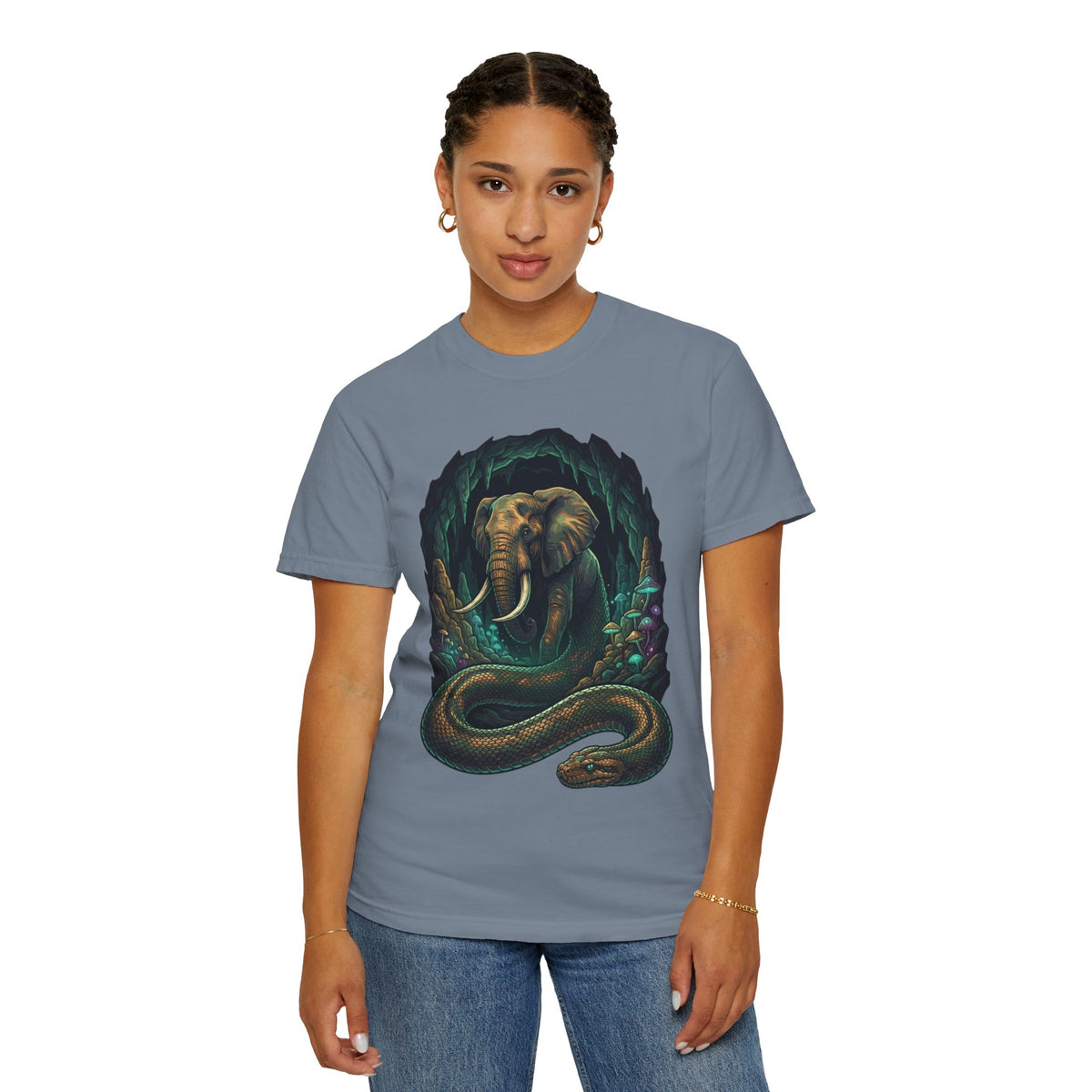 Color: Blue Jean | Grootslang (South African Mythology) Unisex Garment-Dyed Tee