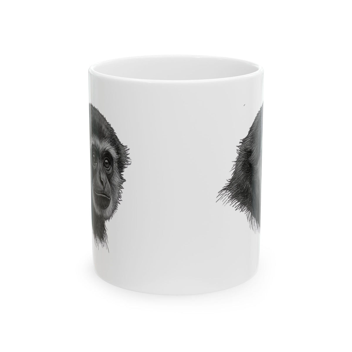 "Pencil Sketch Art Gibbon" White Ceramic Mug — Graphic