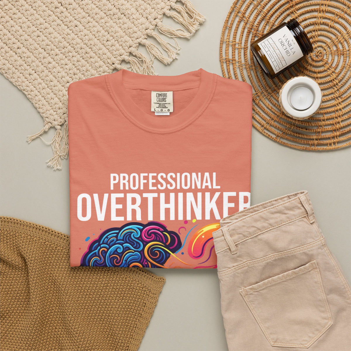 Color: Terracotta | Professional Overthinker Unisex Garment-Dyed Tee