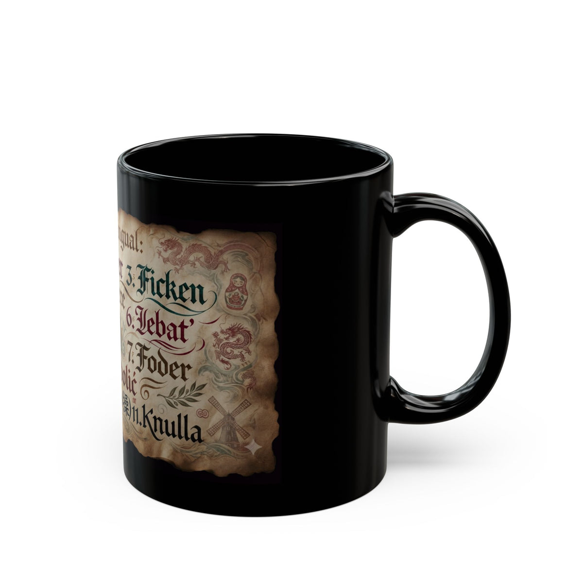 "Multilingual" Black Ceramic Mug
