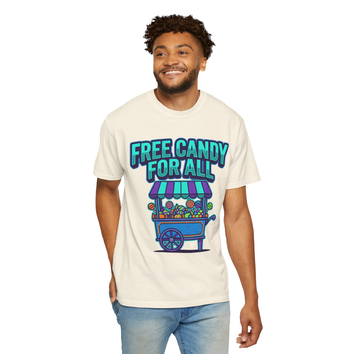 Color: Ivory | Free Candy For All Unisex Garment-Dyed Tee