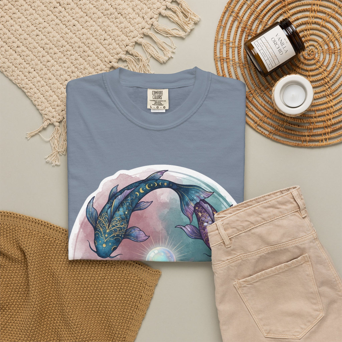 "Pisces The Infinite Fish" Unisex Garment-Dyed Tee