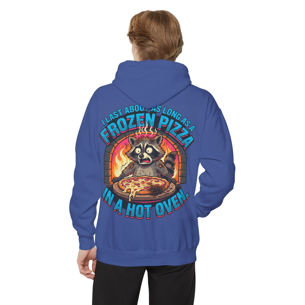 Color: Flo Blue | Frozen Pizza in a Hot Oven Garment-Dyed Hoodie