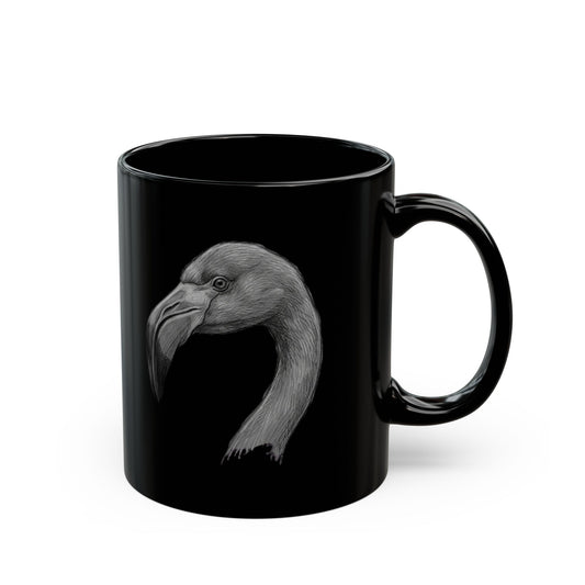 "Pencil Sketch Art Flamingo" Black Ceramic Mug — Graphic