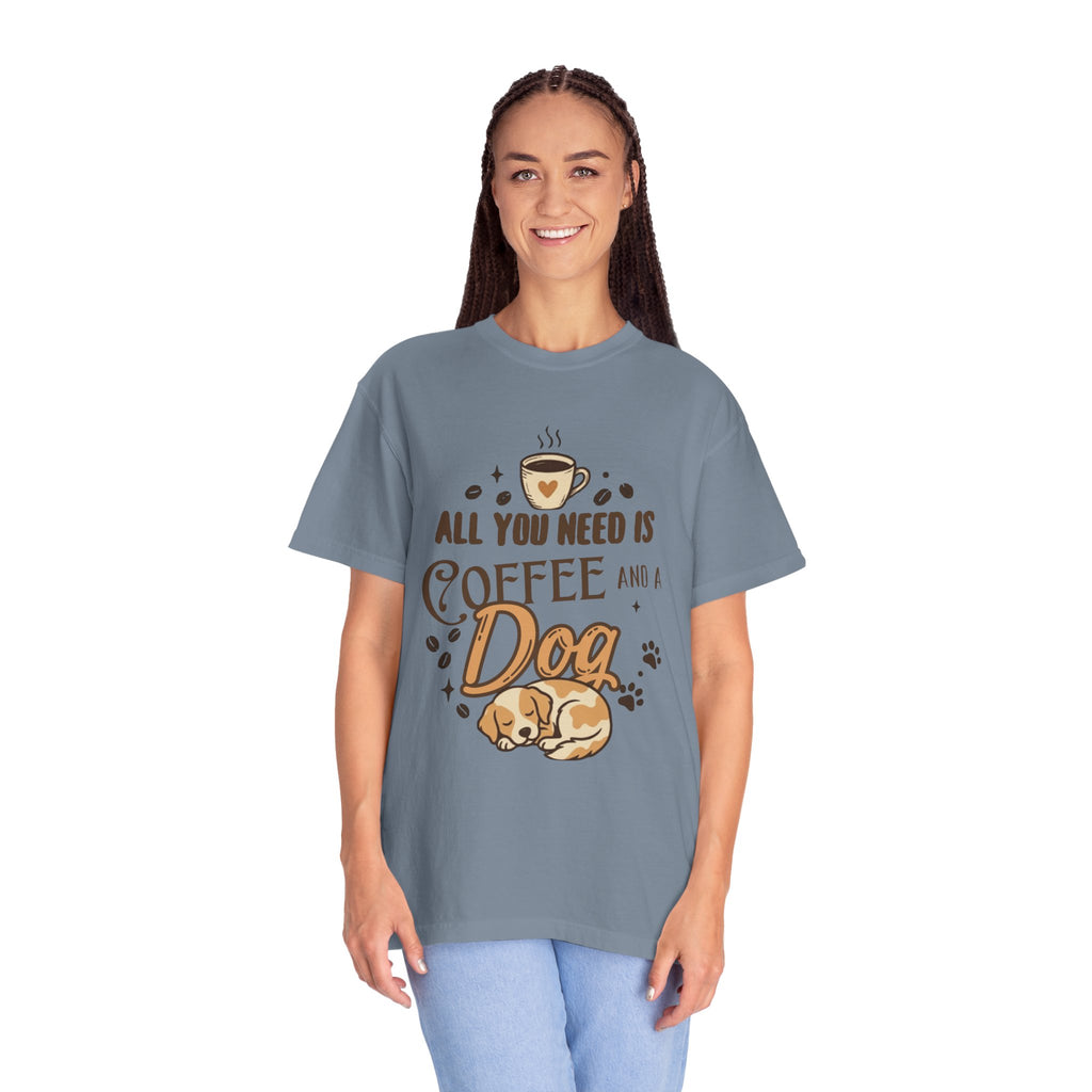 "Coffee and a Dog" Unisex Garment-Dyed Tee