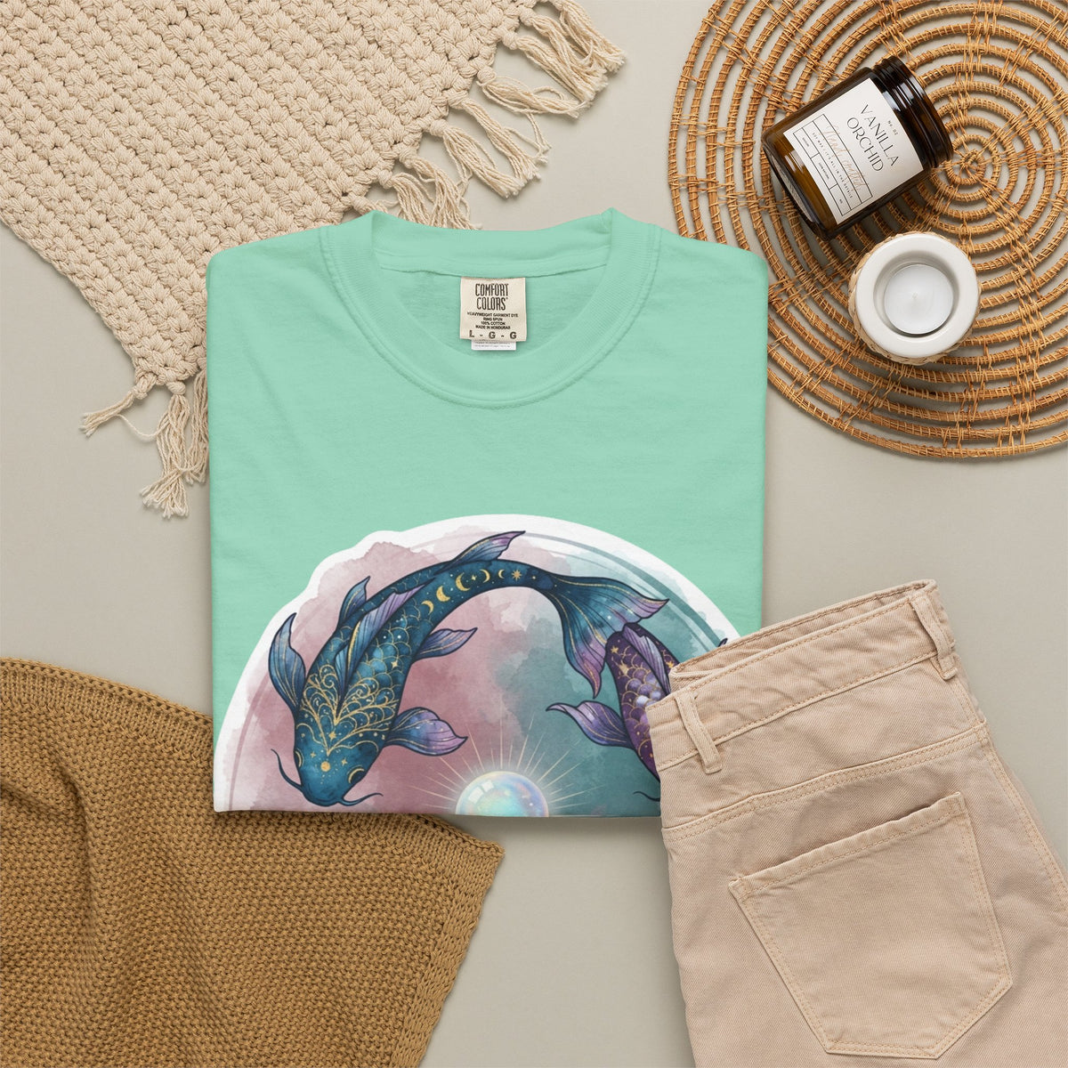 "Pisces The Infinite Fish" Unisex Garment-Dyed Tee