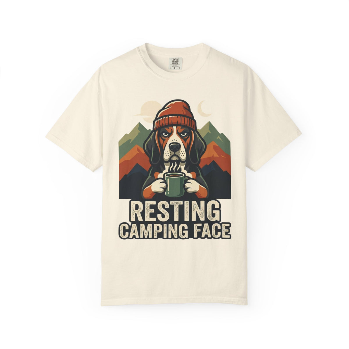Color: Ivory | Resting Camping Face Unisex Garment-Dyed Tee