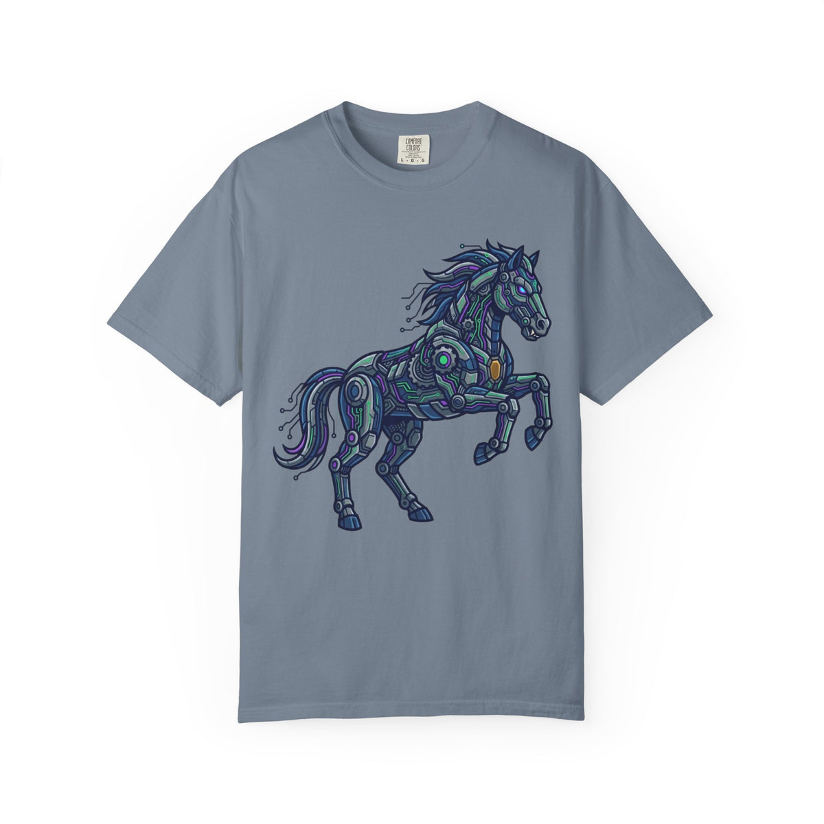 Color: Blue Jean | Cyber Mustang Unisex Garment-Dyed Tee