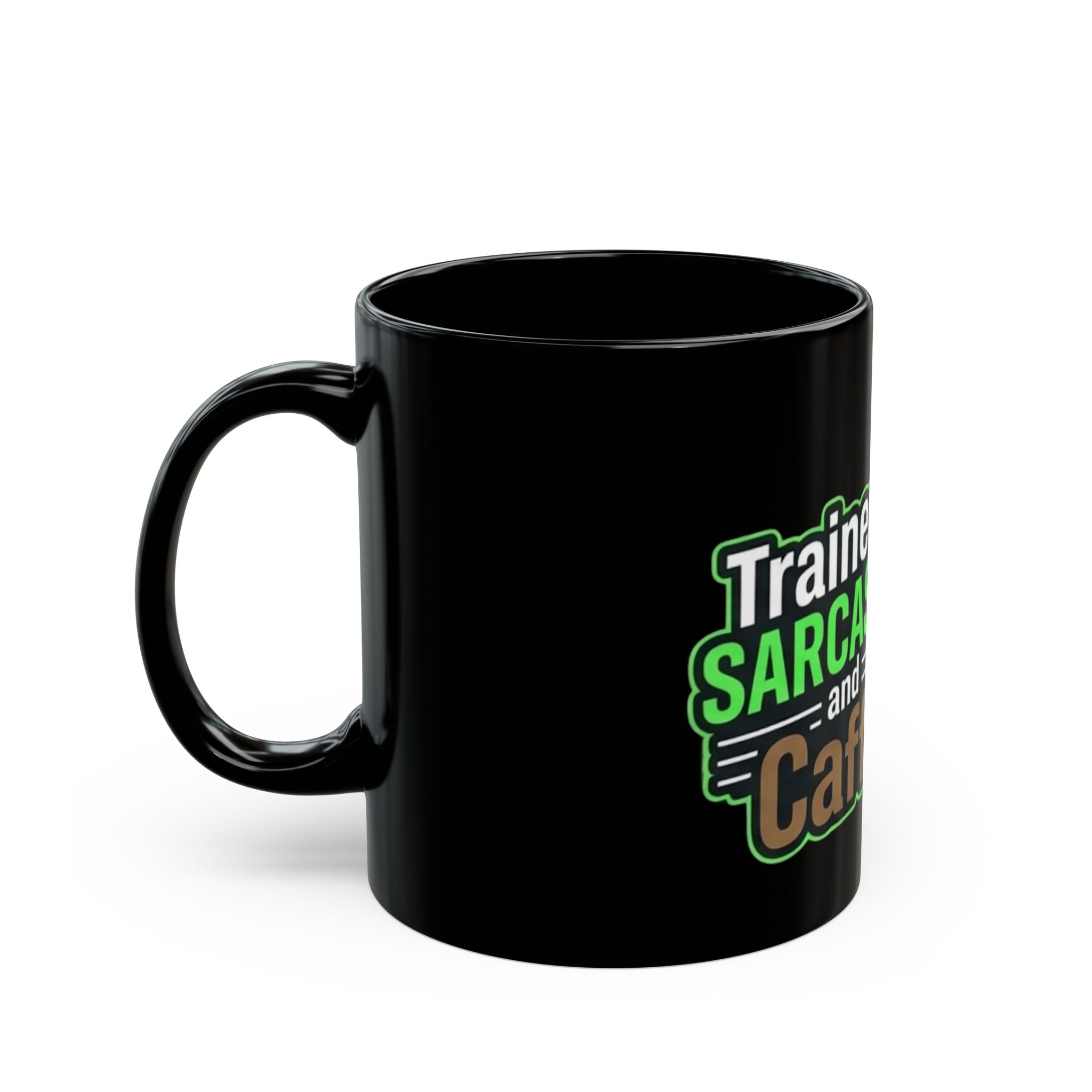 "Trained on Sarcasm" Black Ceramic Mug