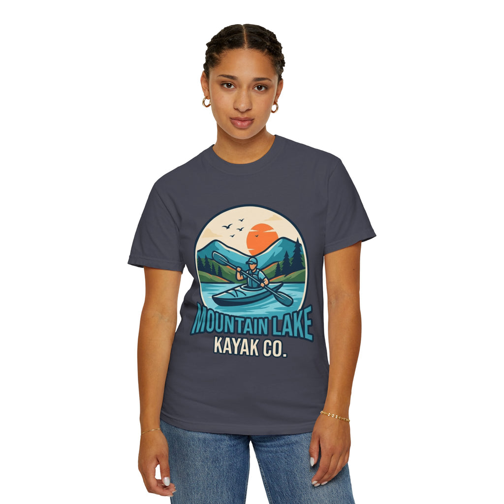 "Mountain Lake Kayak" Unisex Garment-Dyed Tee