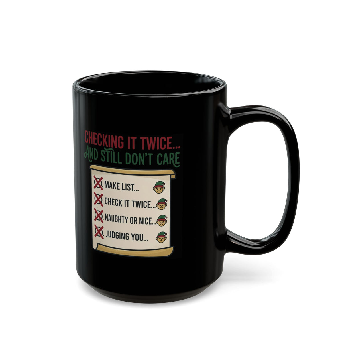 "Checking It Twice" Black Ceramic Mug