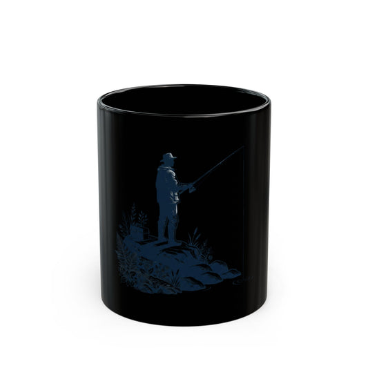 "Fishing" Black Ceramic Mug