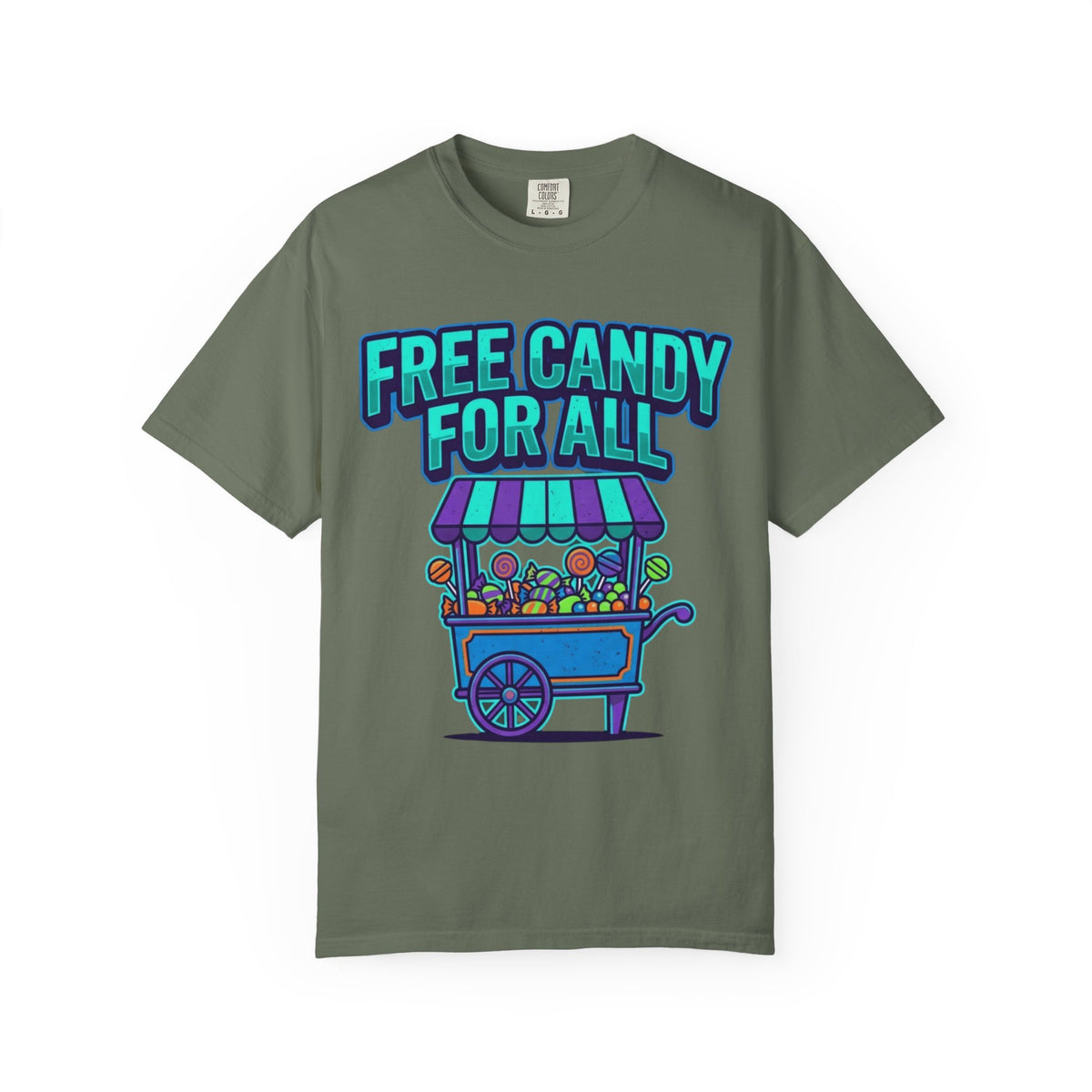 Color: Moss | Free Candy For All Unisex Garment-Dyed Tee