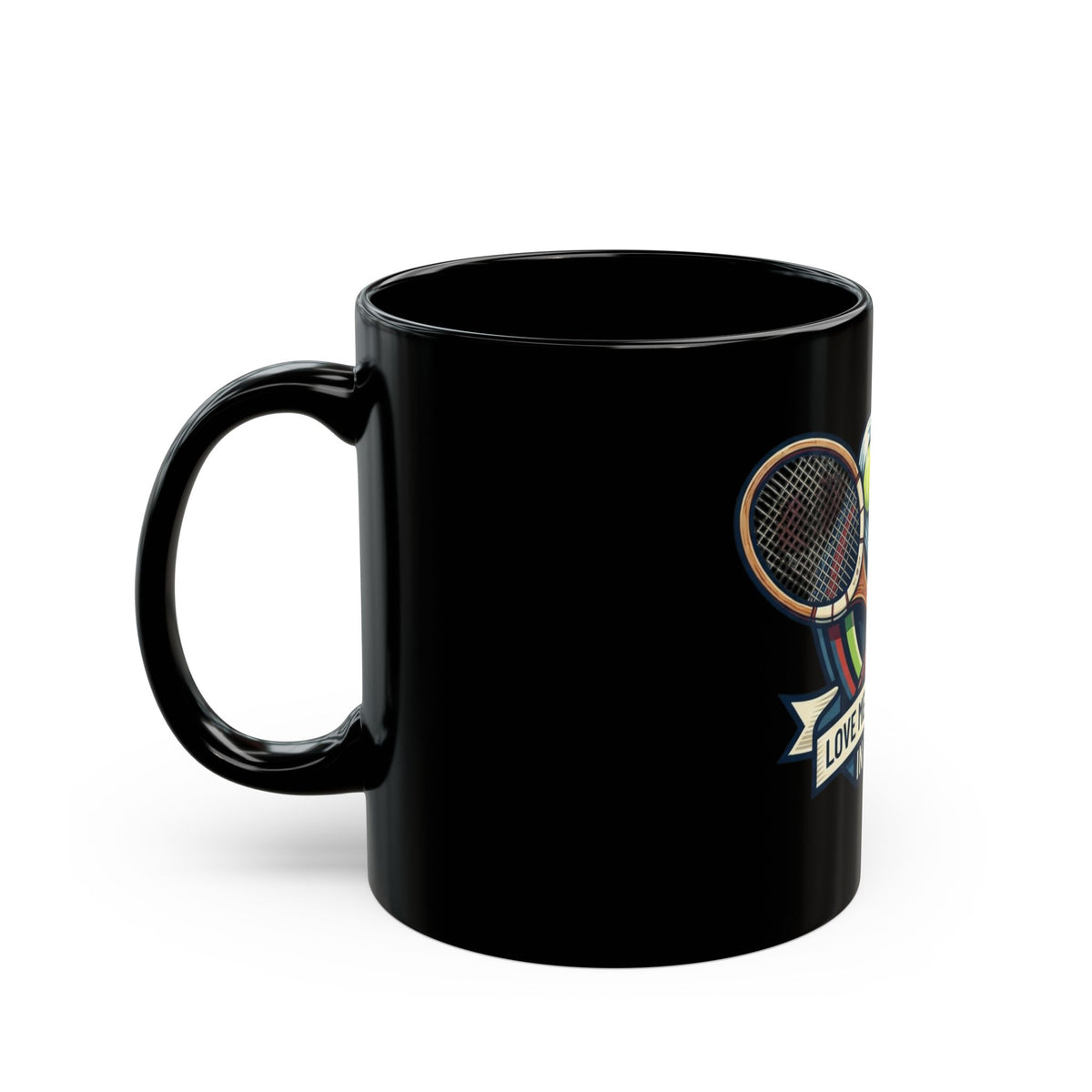 "Love Means Nothing in Tennis" Black Ceramic Mug