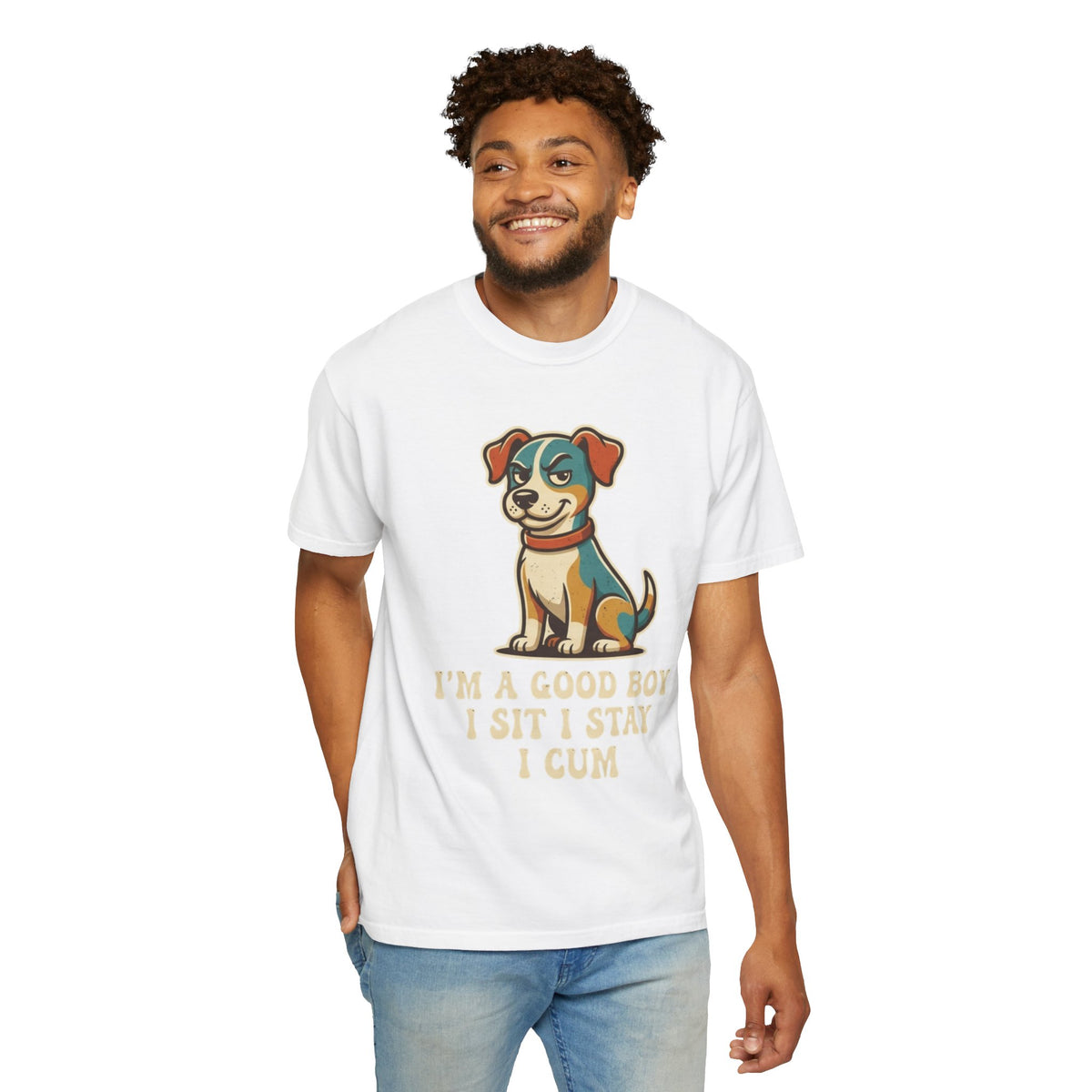 Color: White | I'm A Good Boy Unisex Garment-Dyed Tee