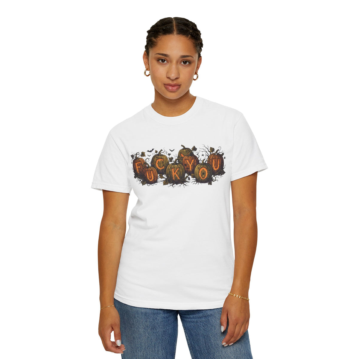 Color: White | Pumpkin FU Unisex Garment-Dyed Tee