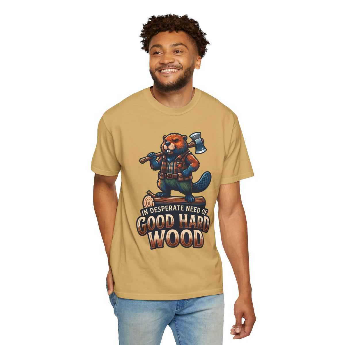 Color: Mustard | In Desperate Need of Good Hard Wood Unisex Garment-Dyed Tee