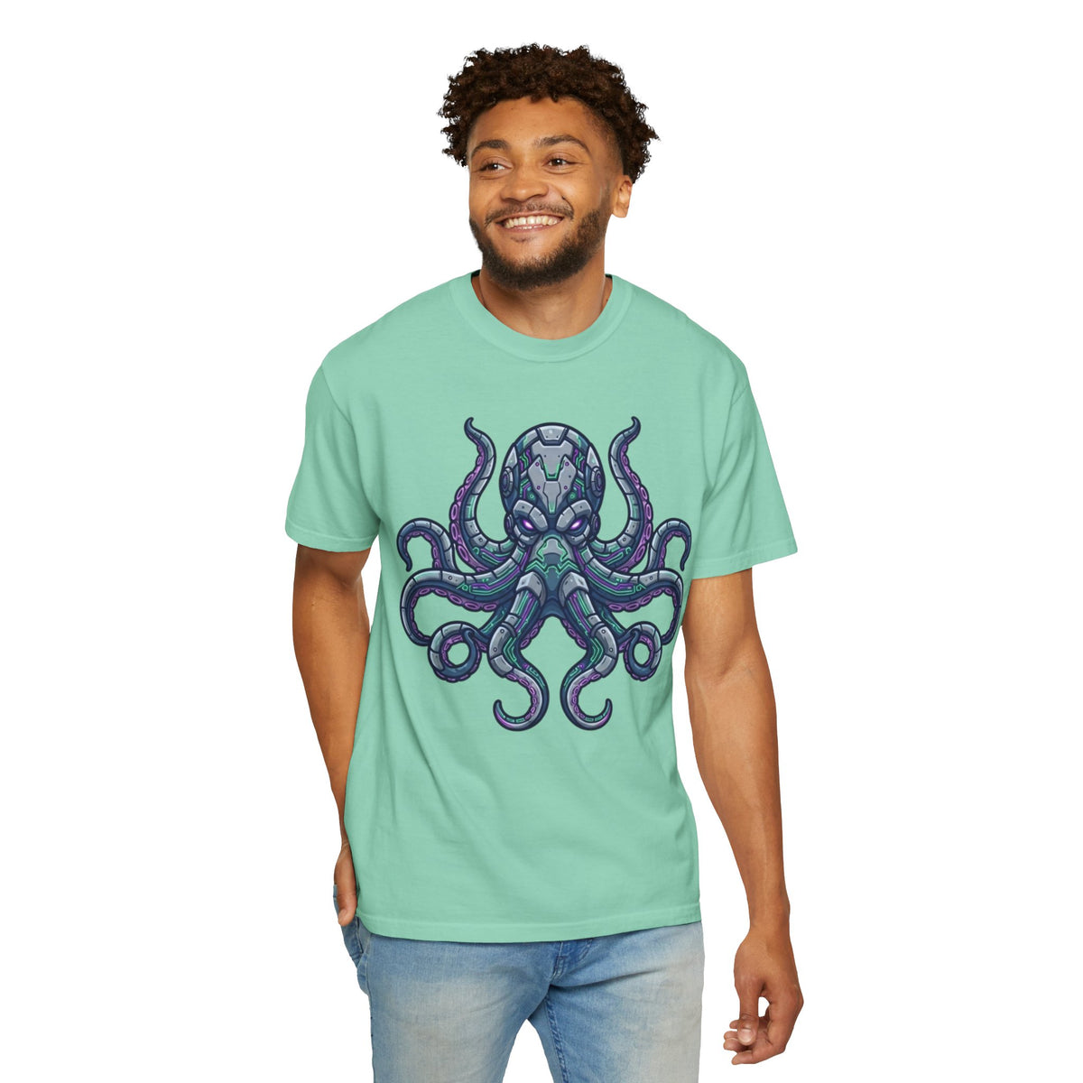 Color: Island Reef | Cyber Octopus Unisex Garment-Dyed Tee