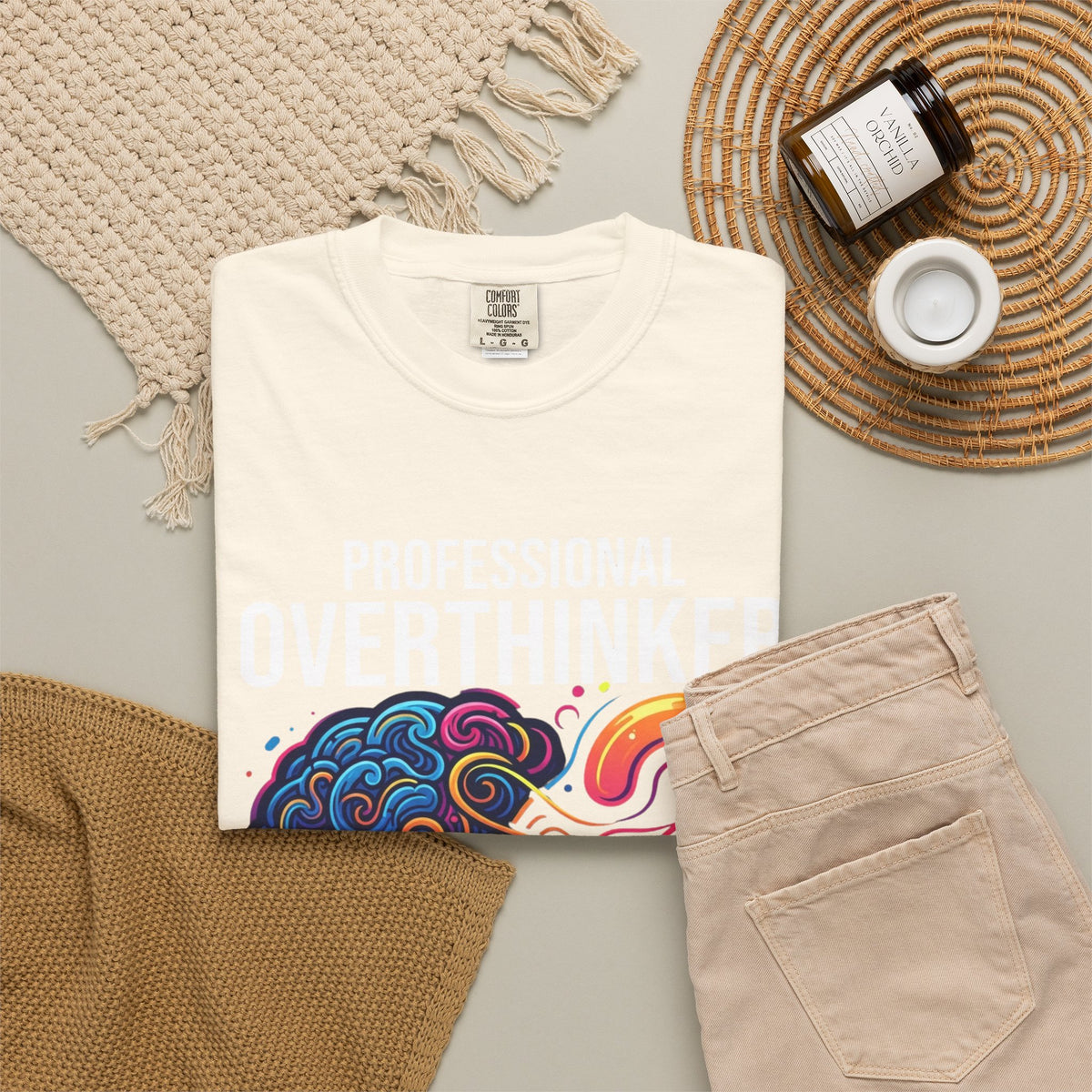 Color: Ivory | Professional Overthinker Unisex Garment-Dyed Tee
