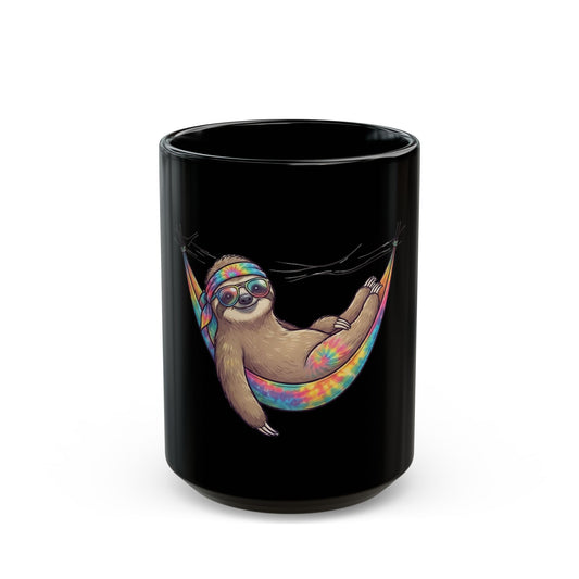 "Hippy Sloth" Black Ceramic Mug