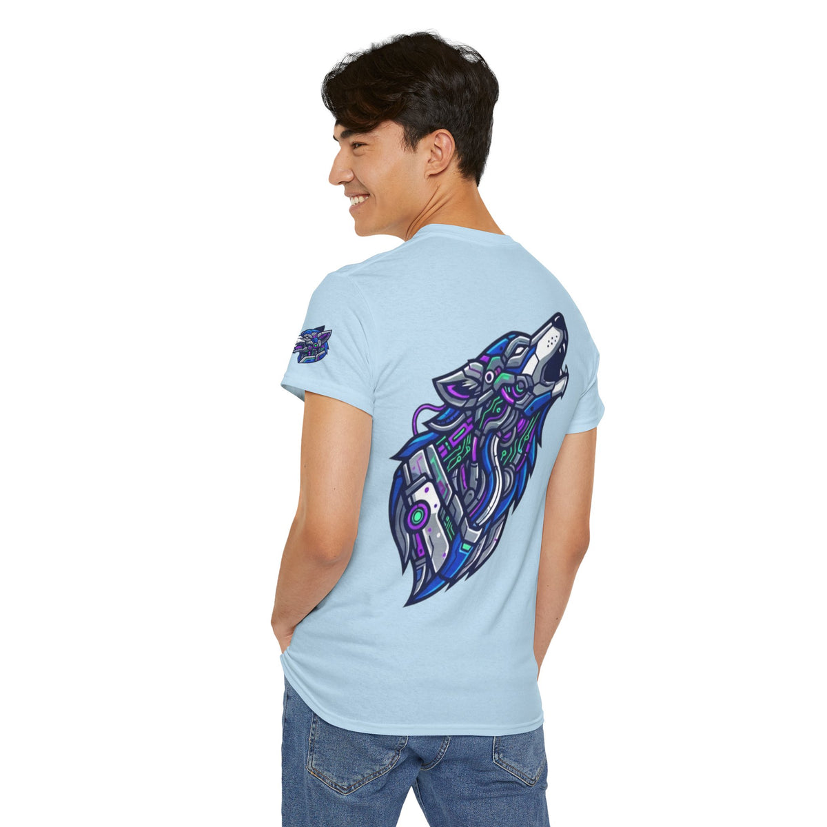 Color: Light Blue | Cyber Wolf Premium Graphic Tee
