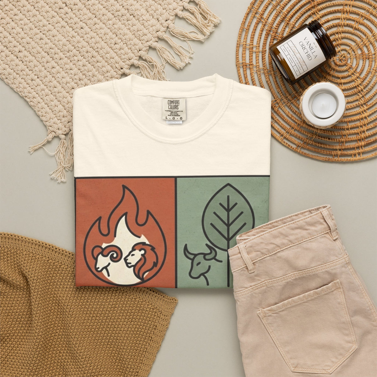"Four Elements- Fire, Earth, Air, Water" Unisex Garment-Dyed Tee