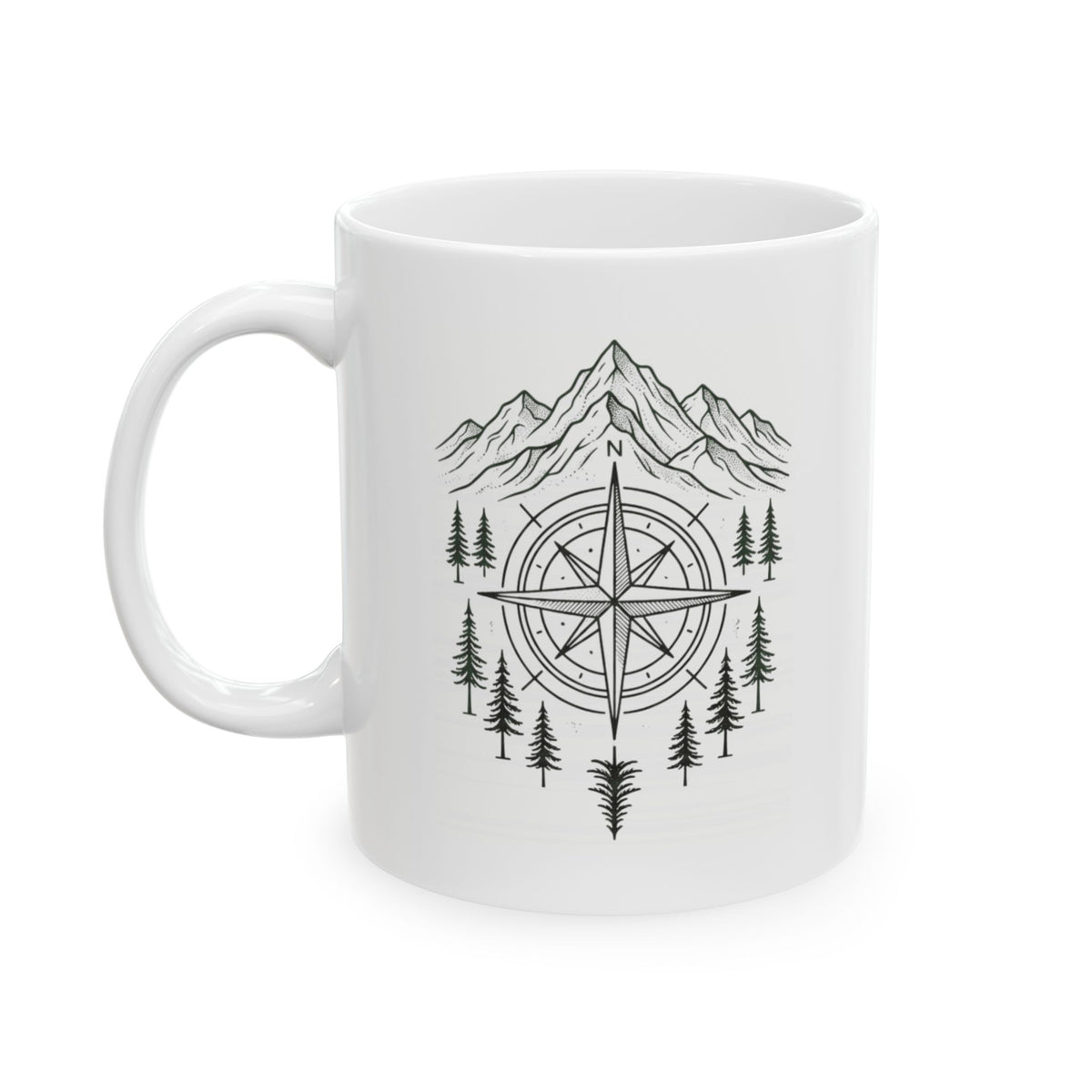 "Compass" White Ceramic Mug
