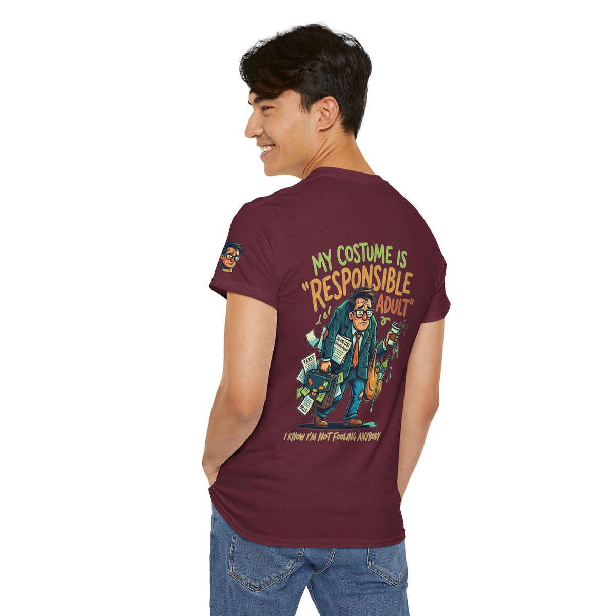 Color: Maroon | Responsible Adult Costume Premium Graphic Tee
