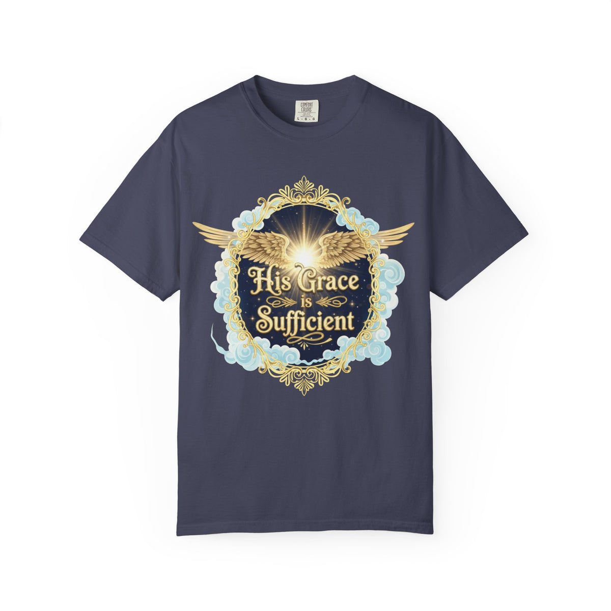 Color: Denim | His Grace is Sufficient Unisex Garment-Dyed T-shirt