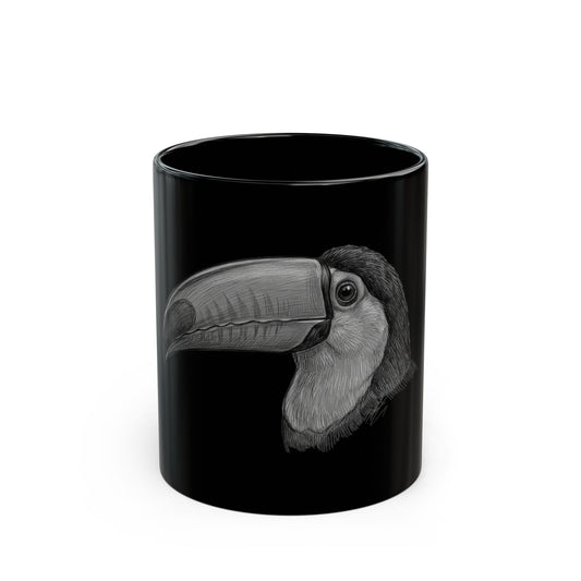 "Pencil Sketch Art Toucan" Black Ceramic Mug — Graphic