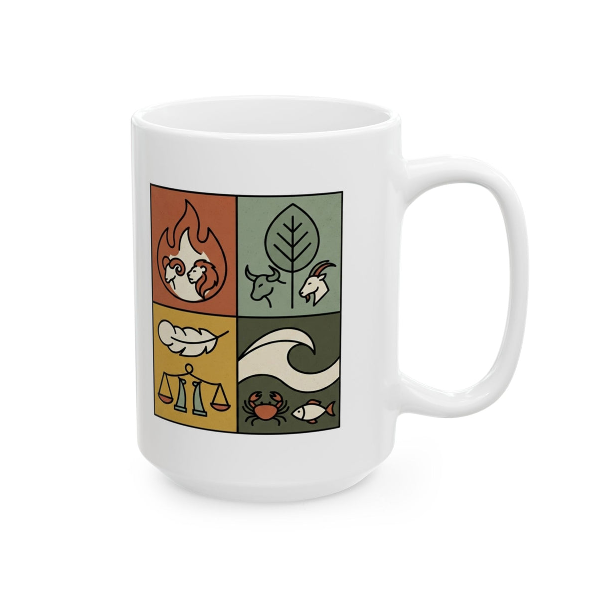 "Four Elements- Fire, Earth, Air, Water" White Ceramic Mug