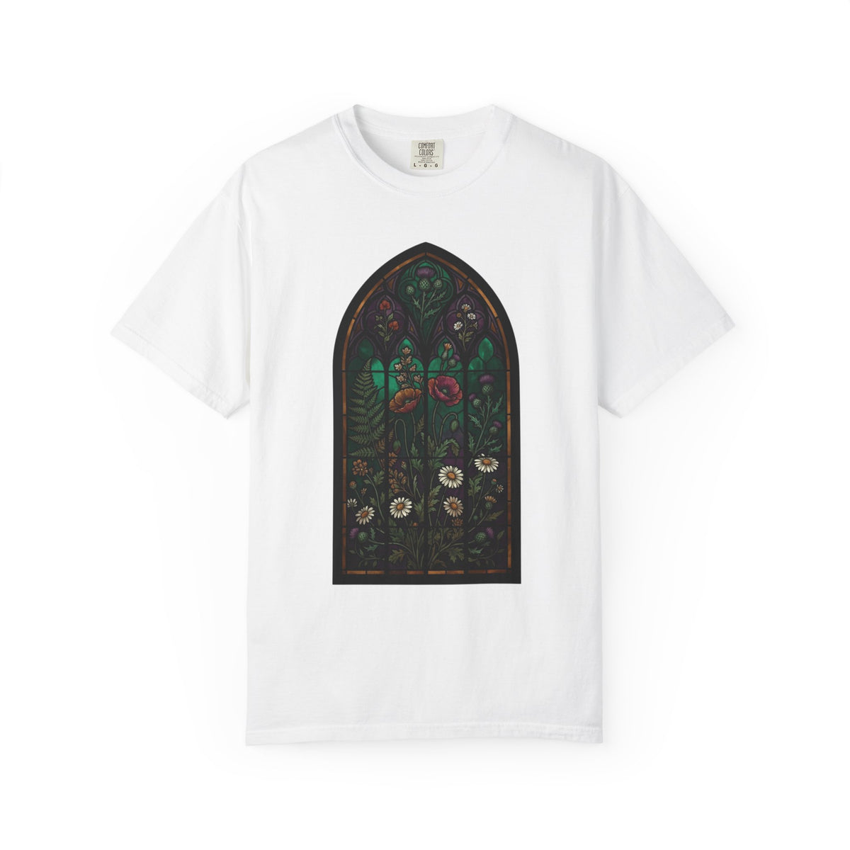 Color: White | Stained Glass Floral Unisex Garment-Dyed Tee