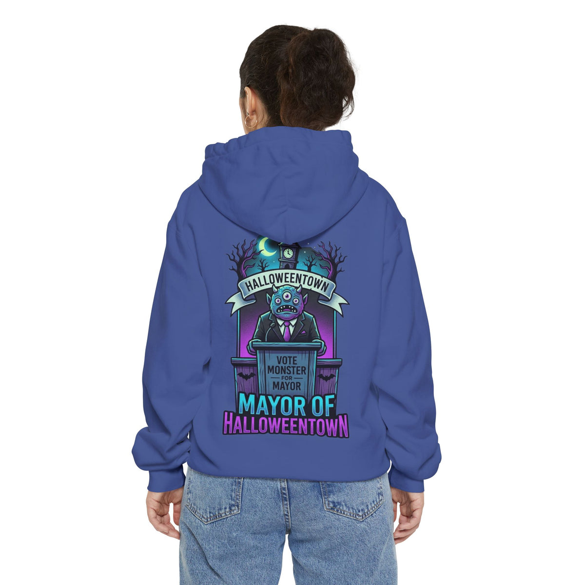 Color: Flo Blue | Mayor Of Halloweentown Garment-Dyed Hoodie