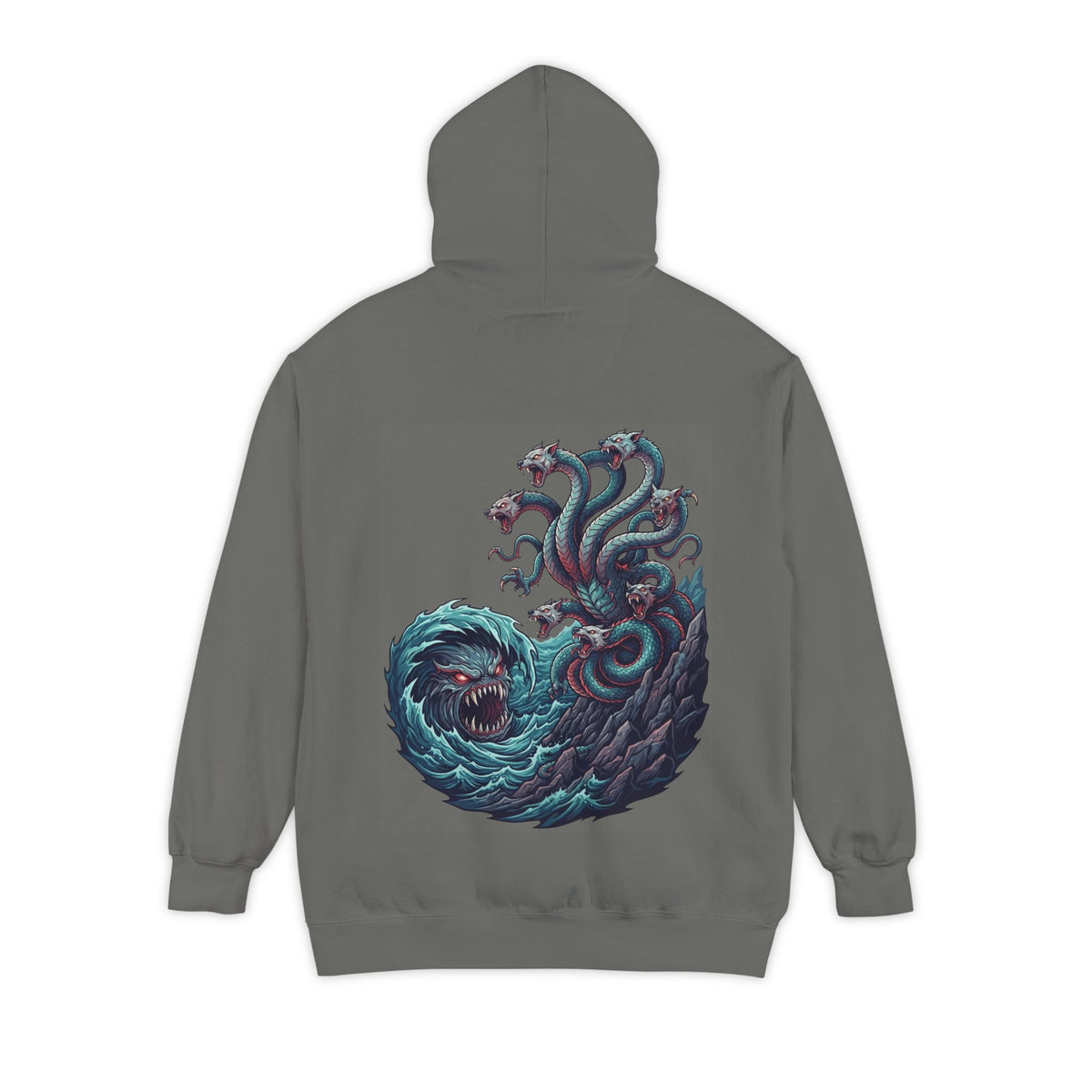 Color: Grey | Charybdis and Scylla (Greek Mythology) Garment-Dyed Hoodie