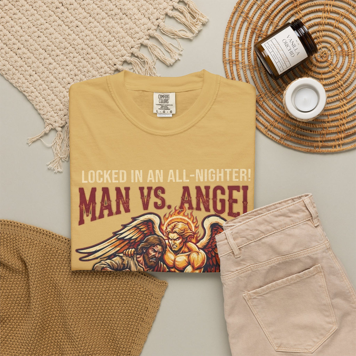 Good Book Series Man vs Angel Unisex Garment-Dyed Tee