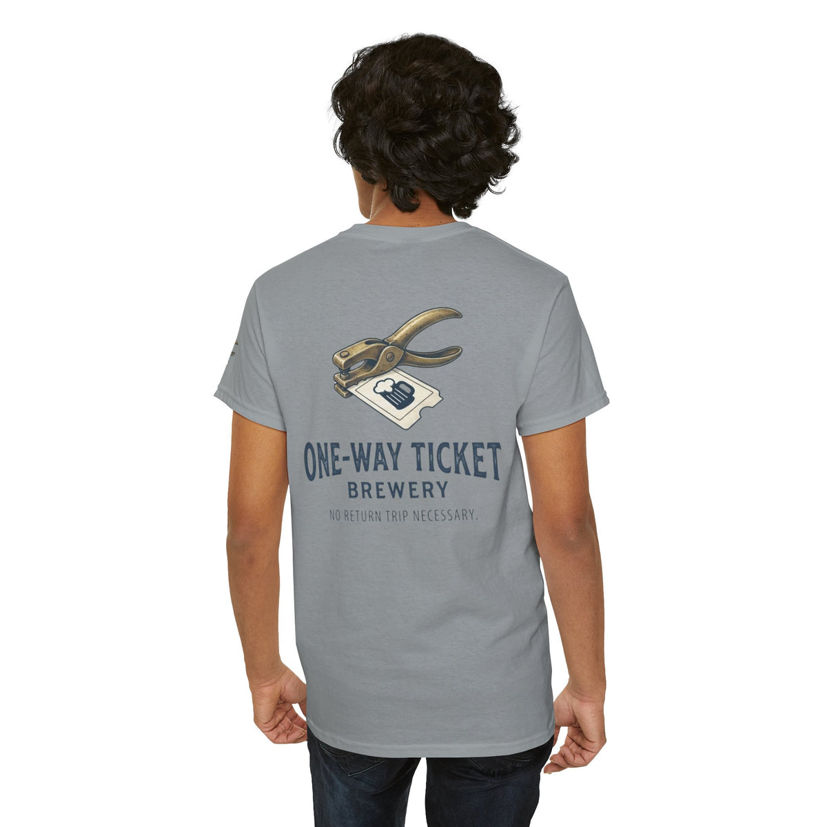 Color: Gravel | One-Way Ticket Brewery Premium Graphic Tee
