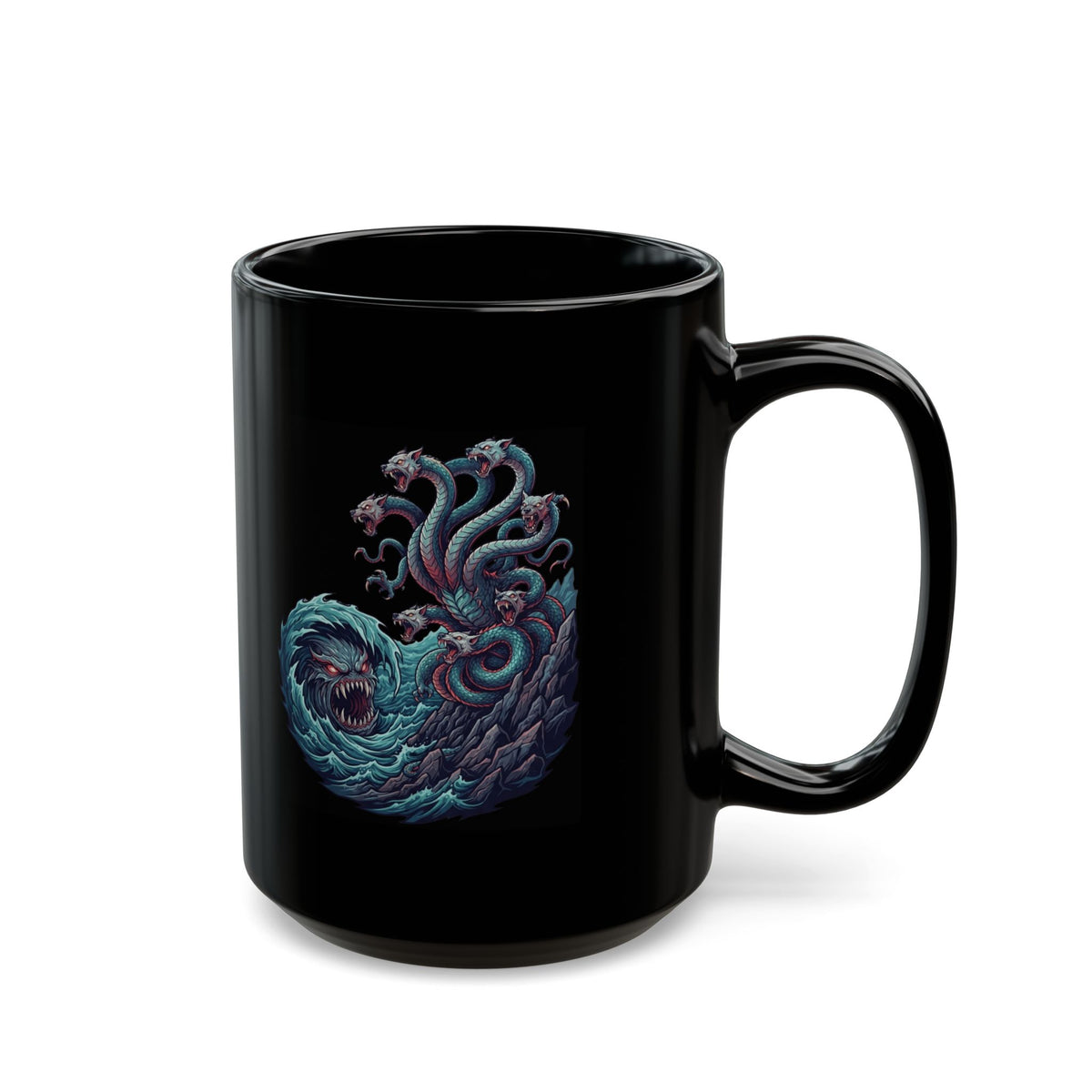 "Charybdis and Scylla (Greek Mythology)" Black Ceramic Mug