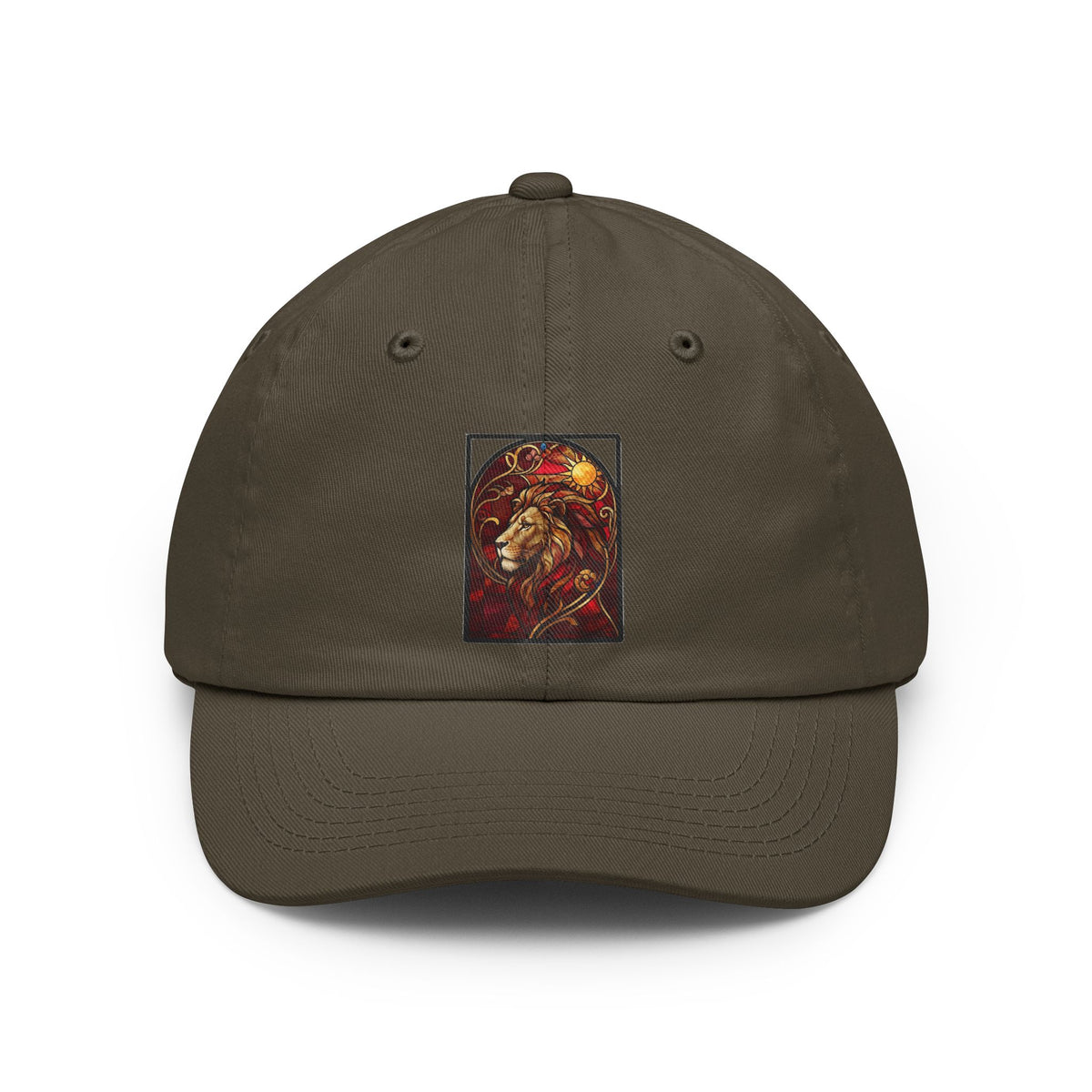 Color: Olive | Stained Glass Sign LEO Dad Hat — Graphic