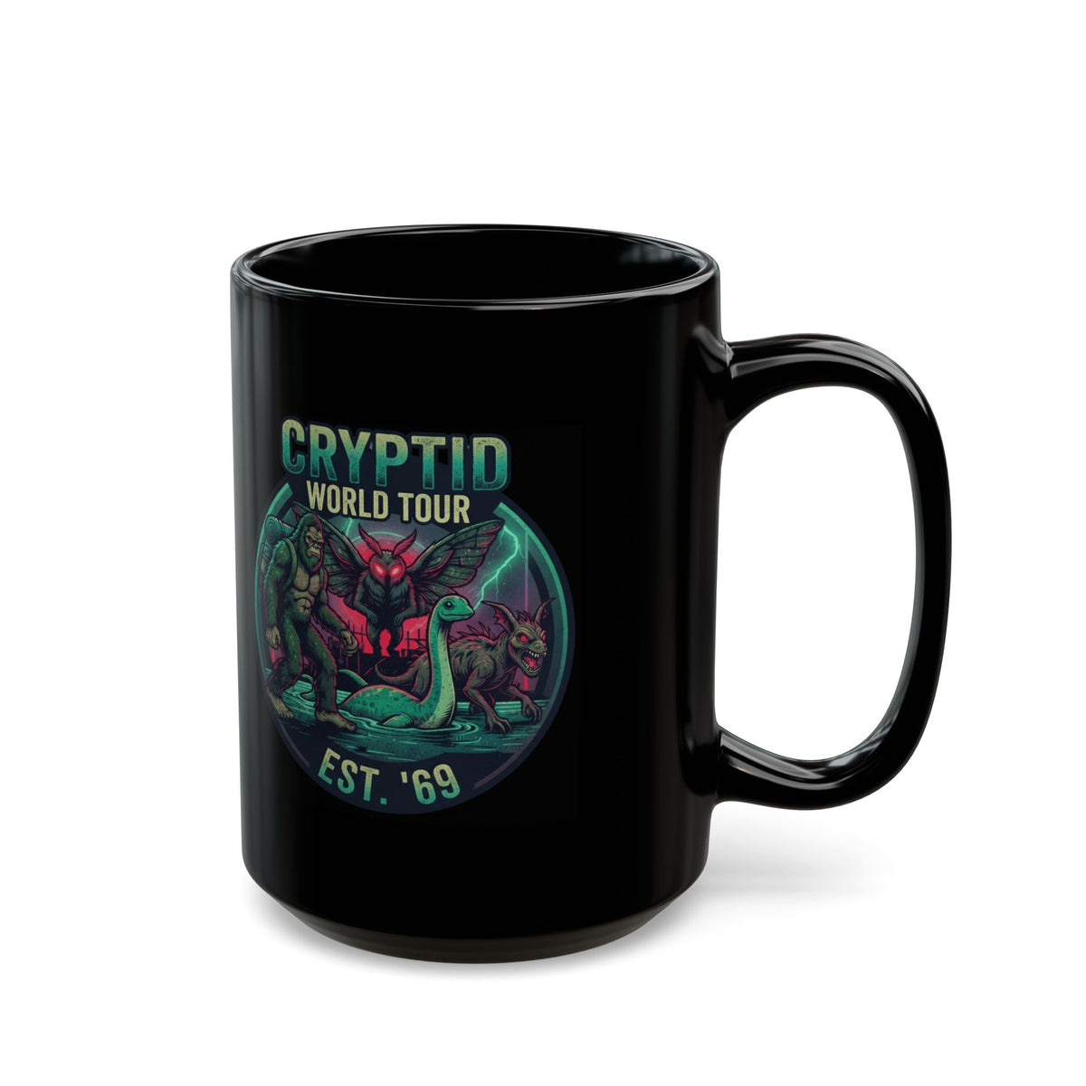 "Puzizia (Global-Cryptid Mashup) Cryptid World Tour" Black Ceramic Mug — Graphic