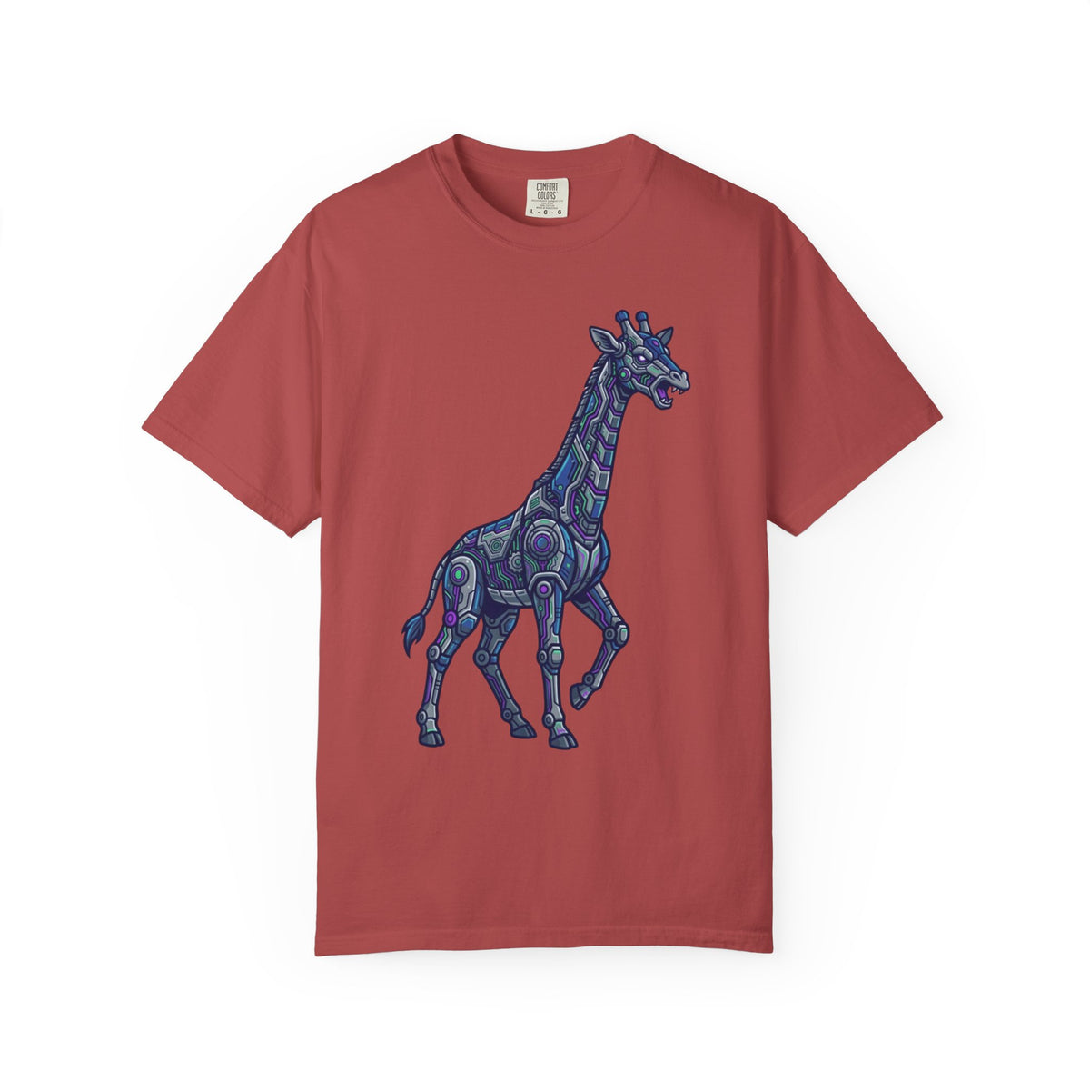 Color: Crimson | Cyber Giraffe Unisex Garment-Dyed Tee