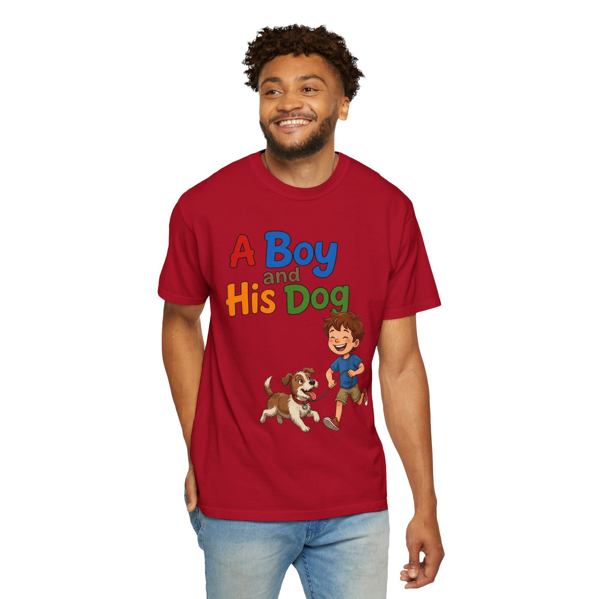 Color: Red | A Boy And His Dog Unisex Garment-Dyed Tee