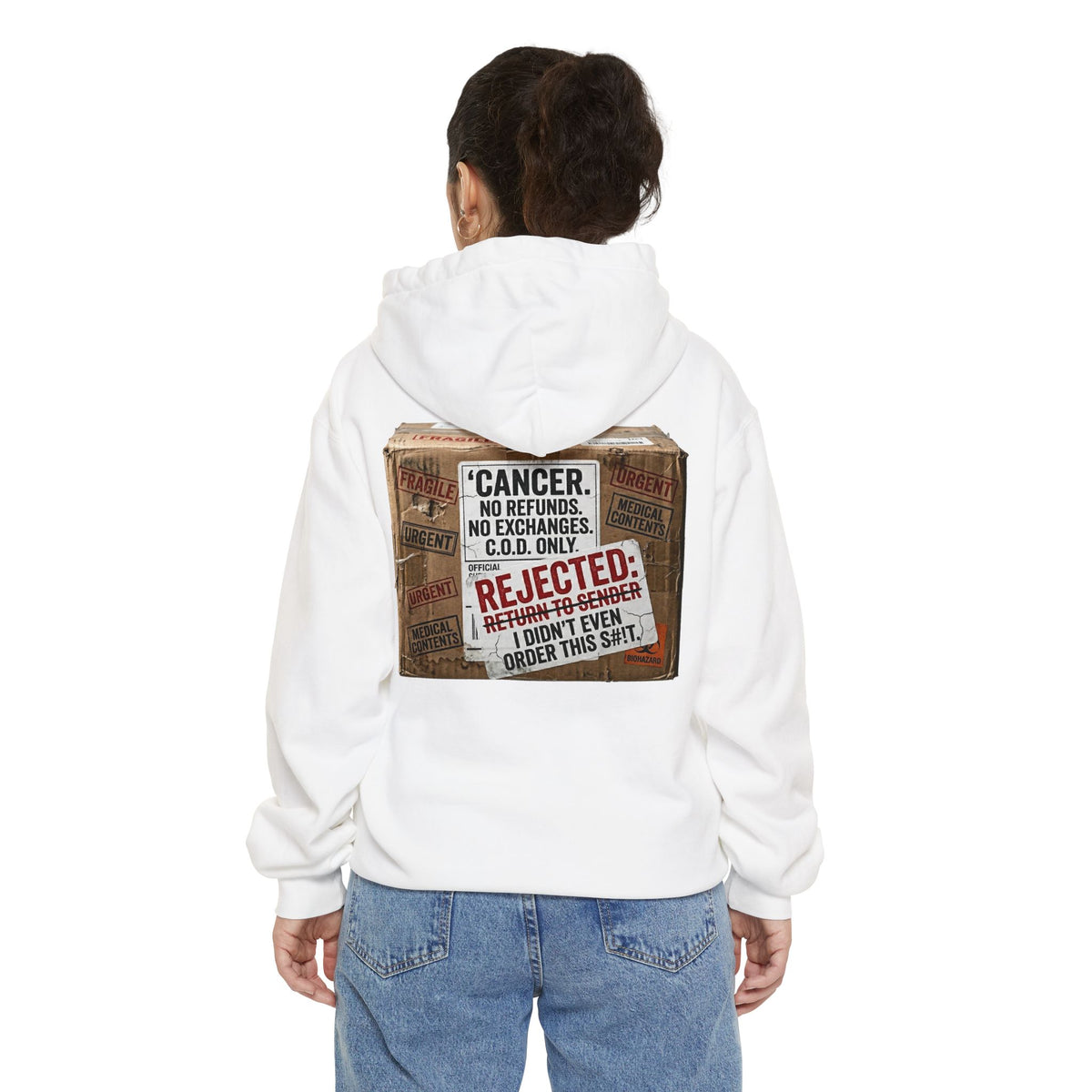 Color: White | Return to Sender: Cancer Edition | Garment-Dyed Hoodie — AttitudeShirts
