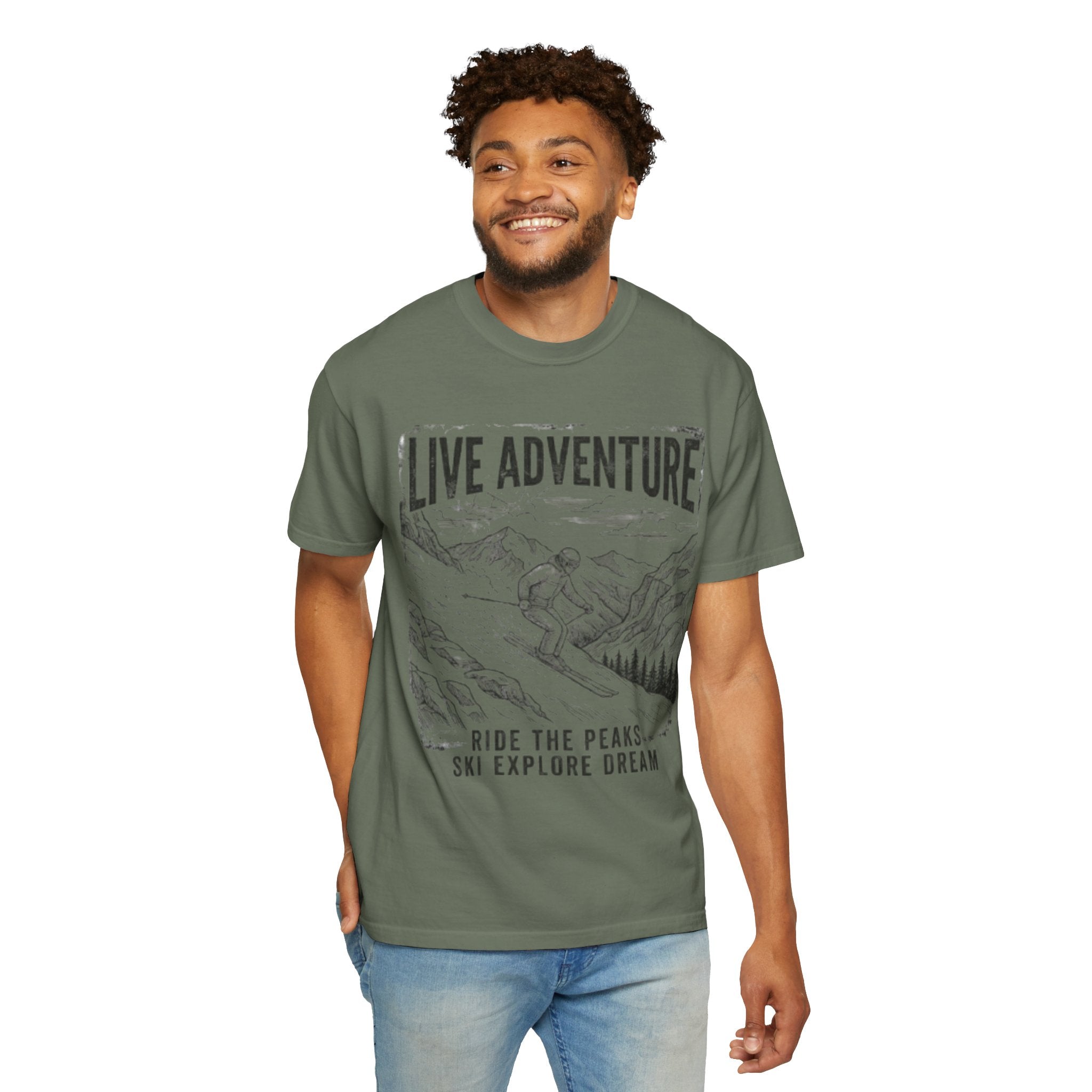 "Live Adventure - Ski" Unisex Garment-Dyed Tee