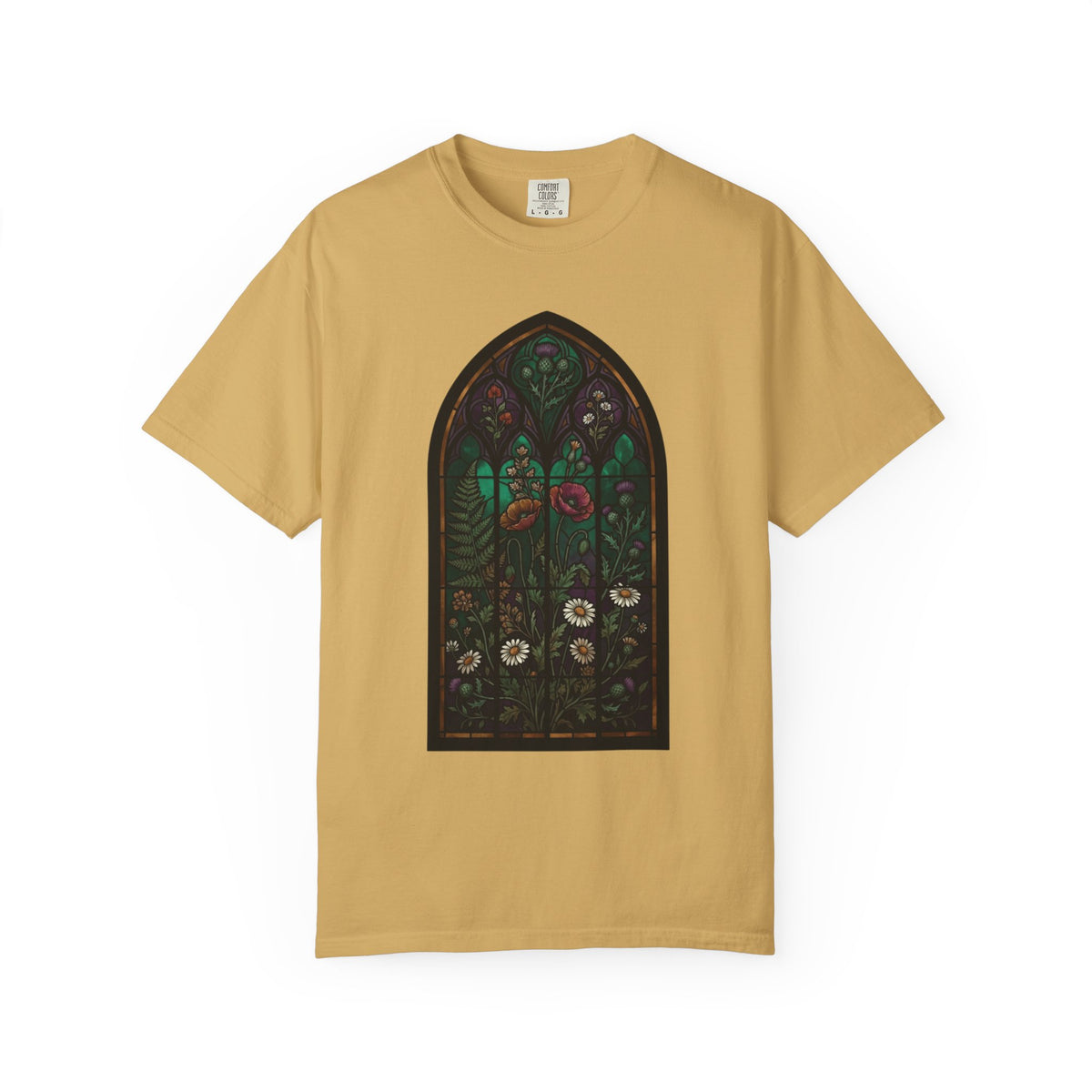 Color: Mustard | Stained Glass Floral Unisex Garment-Dyed Tee