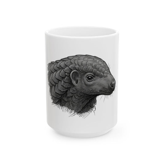 "Pencil Sketch Art Pangolin" White Ceramic Mug — Graphic