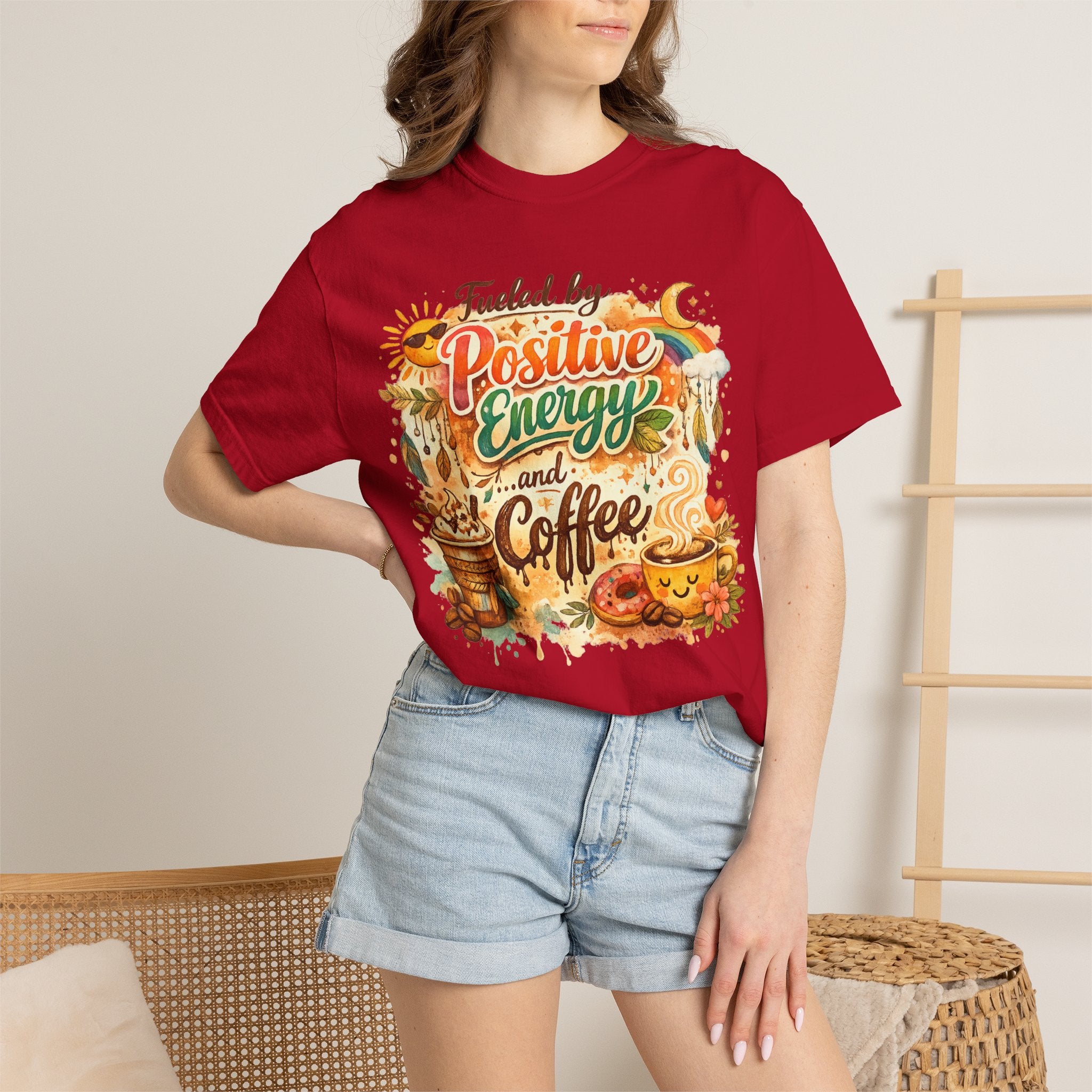 "Fueled by Positive Energy and Coffee T-Shirt" Unisex Garment-Dyed T-shirt