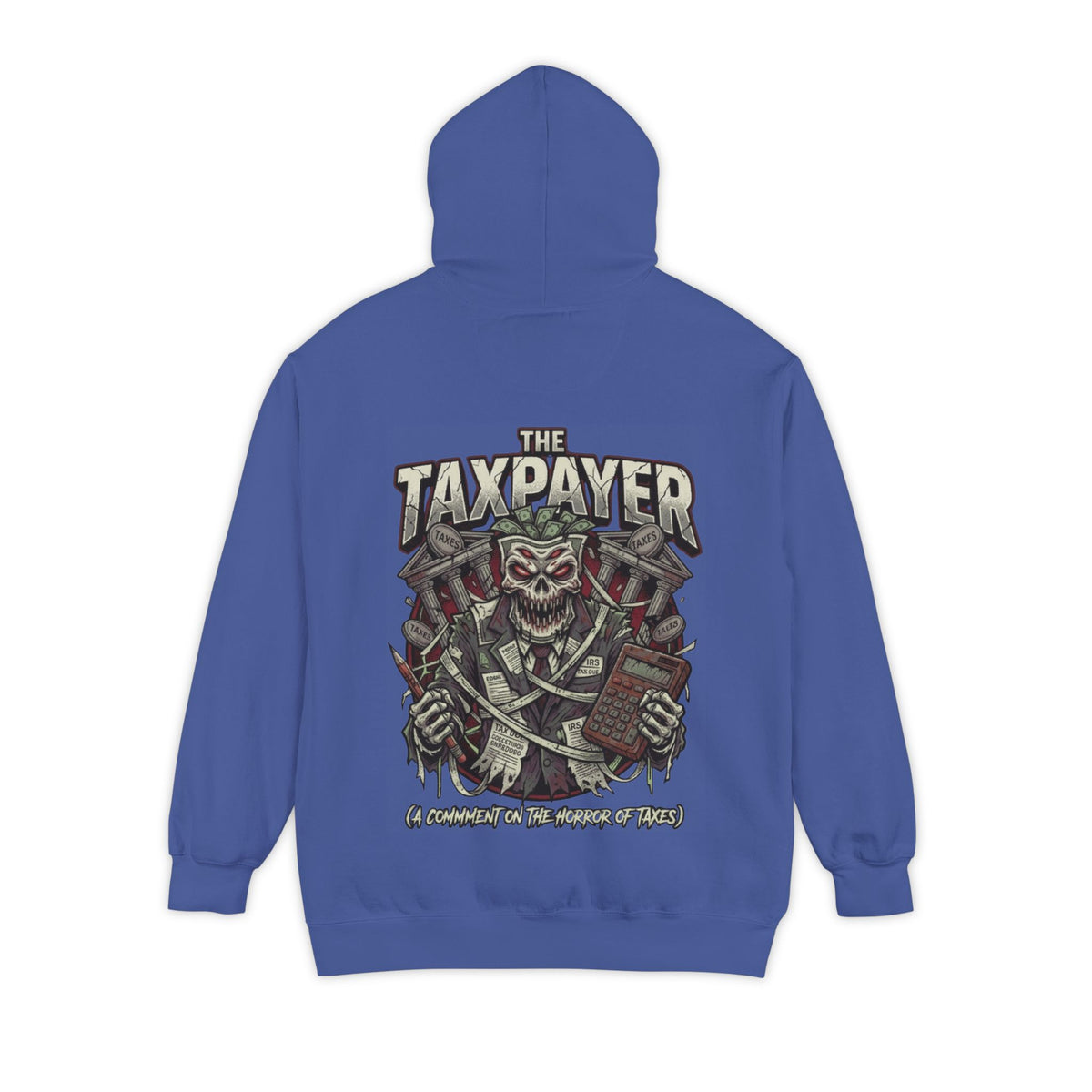 Color: Flo Blue | Horror of Taxes Garment-Dyed Hoodie