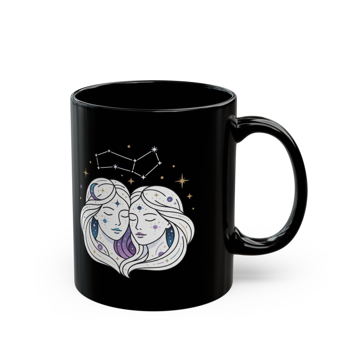 "Gemini The Celestial Twins" Black Ceramic Mug — Graphic
