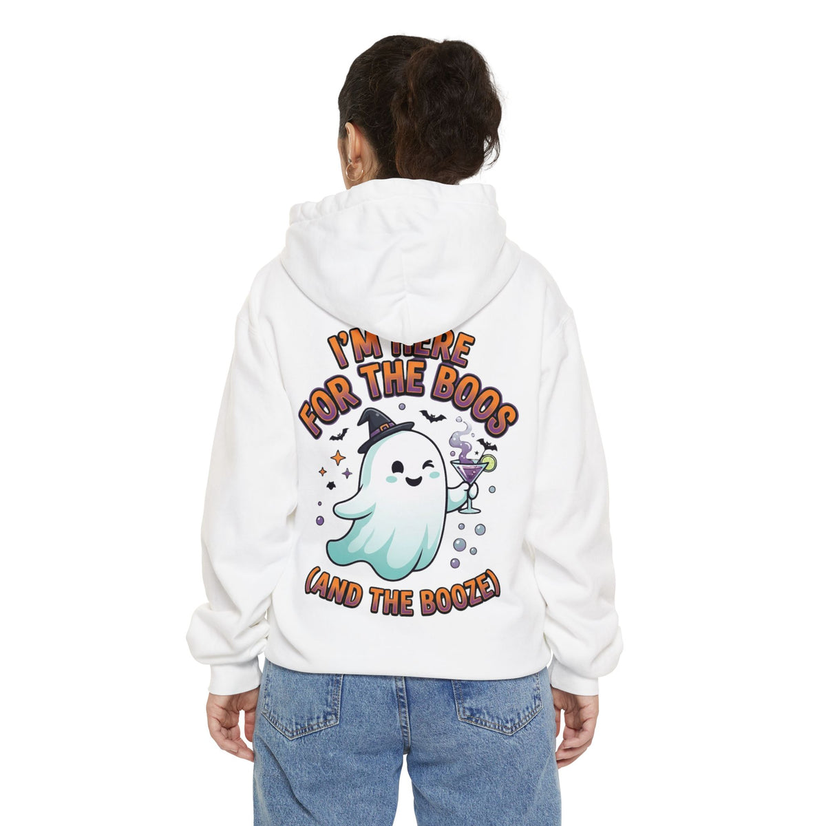 Color: White | I'm Here For The Boos Garment-Dyed Hoodie