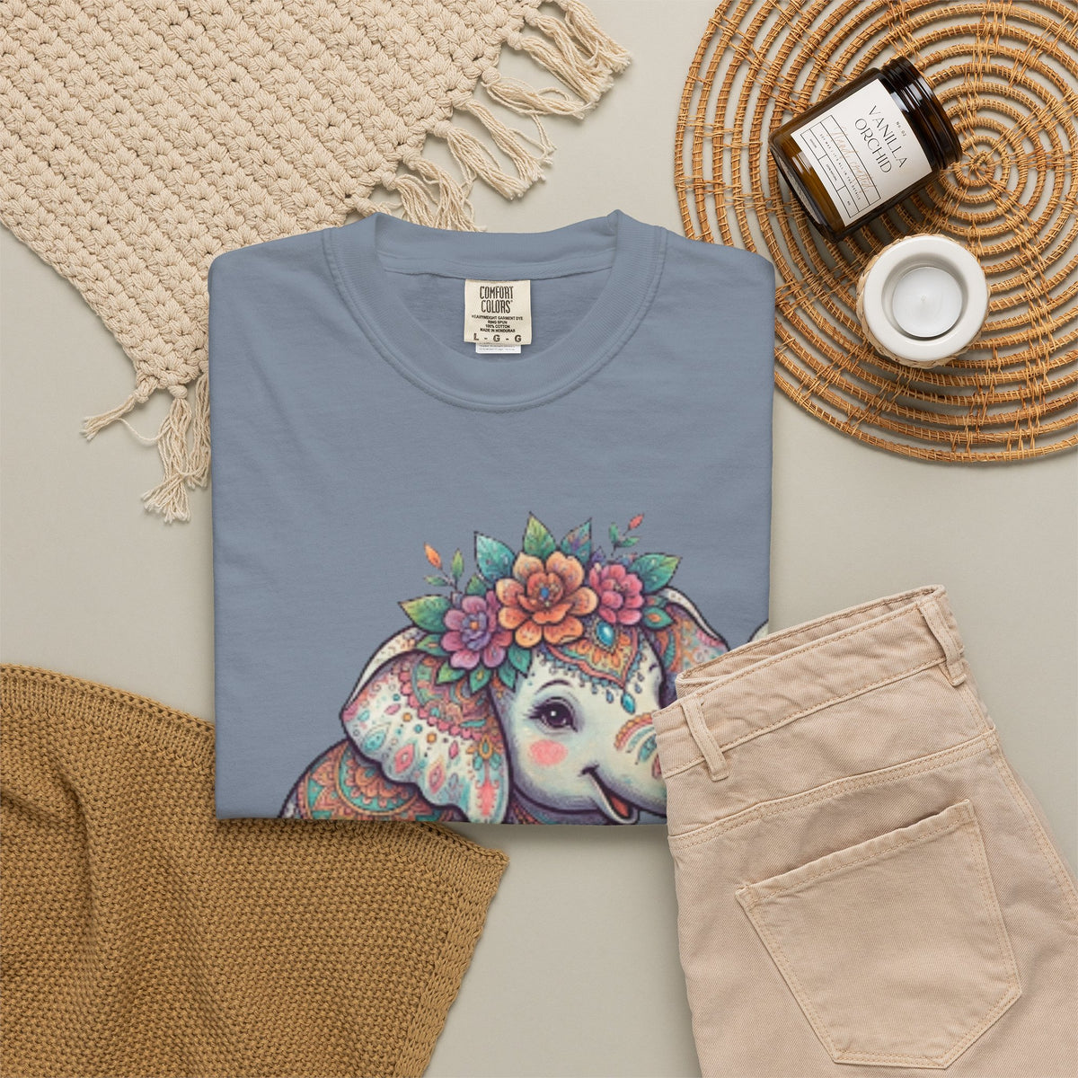 "Hippy Elephant" Unisex Garment-Dyed Tee